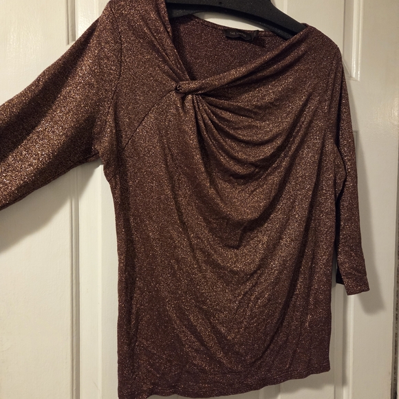 The Limited: Rusty Copper Metallic 3/4 Sleeve Knotted Neck Top/Blouse.  Size XL. - Picture 7 of 16